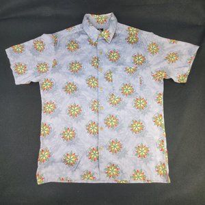 Tabasco Hot Sauce Vintage Men's Medium Camp Hawaiian Shirt Purple Floral